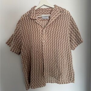 Urban Men's Casual Zigzag Shirt - Beige and Brown